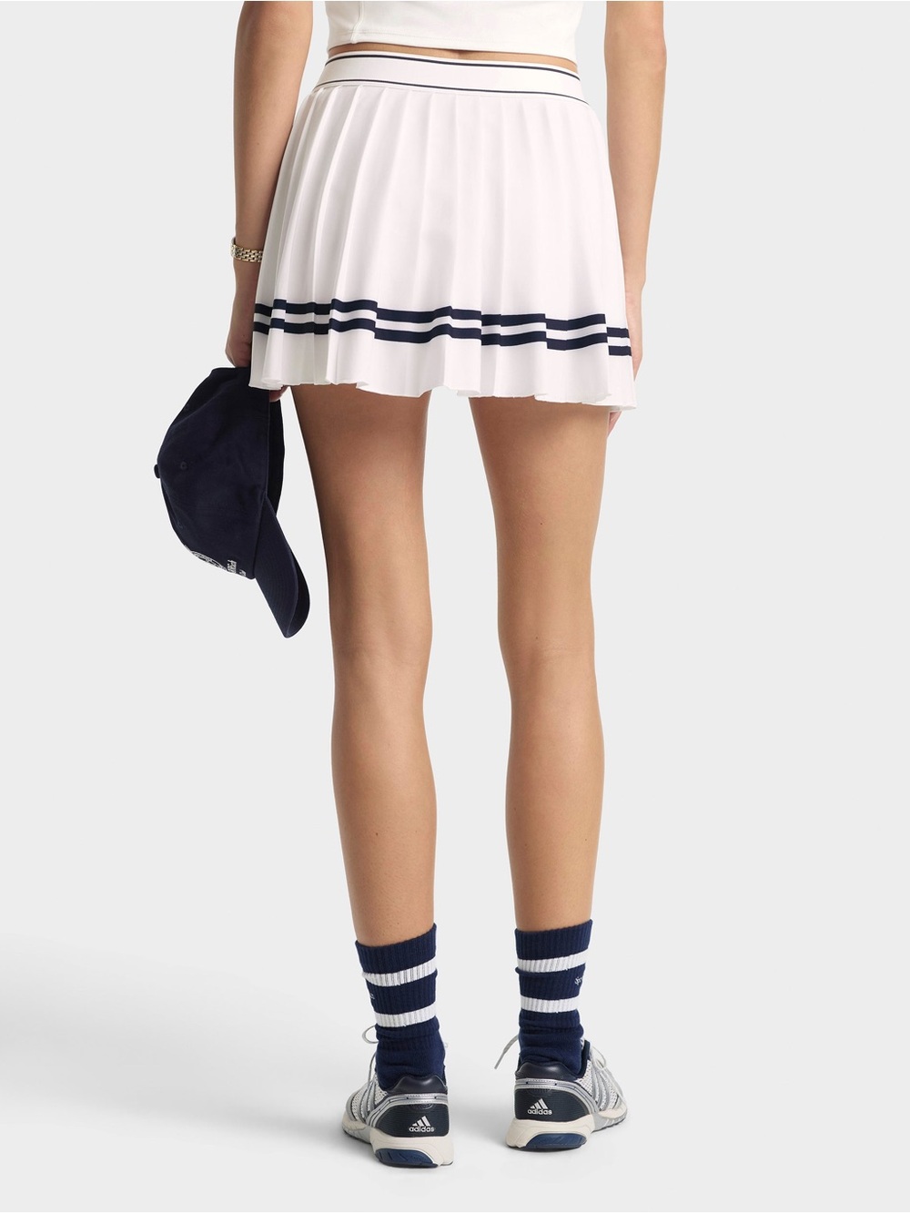 Sporty & Rich Serif Logo Pleated Skirt - White/Navy - Picture 2 of 8